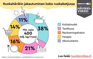 Ruokahävikin jakautuminen koko ruokaketjussa
